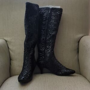 Impo Elegant Black Sequin Knee-High Boots Sixe 7.5